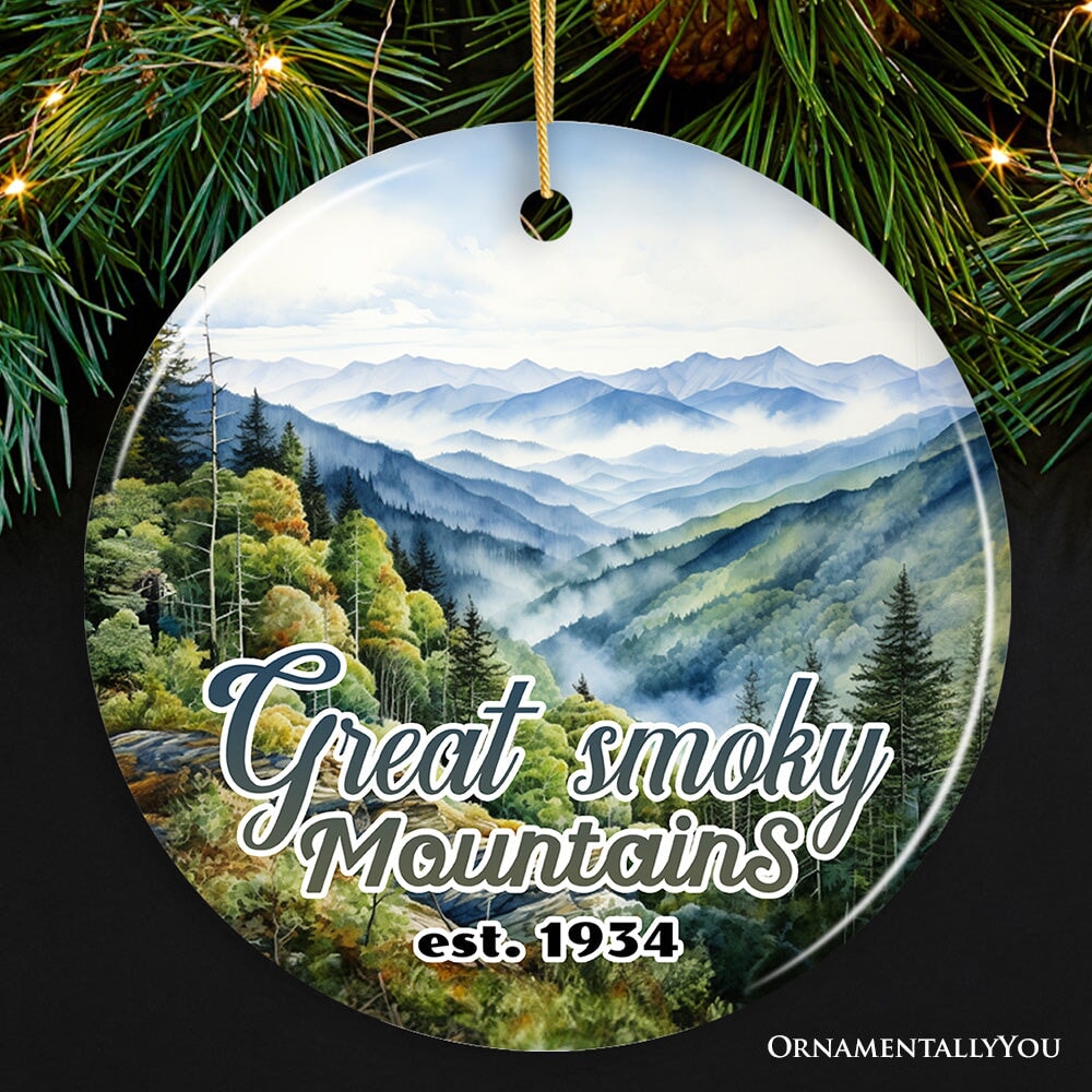 Artistic Great Smoky Mountains Ornament, Ceramic Tennessee Travel Souvenir and Gift