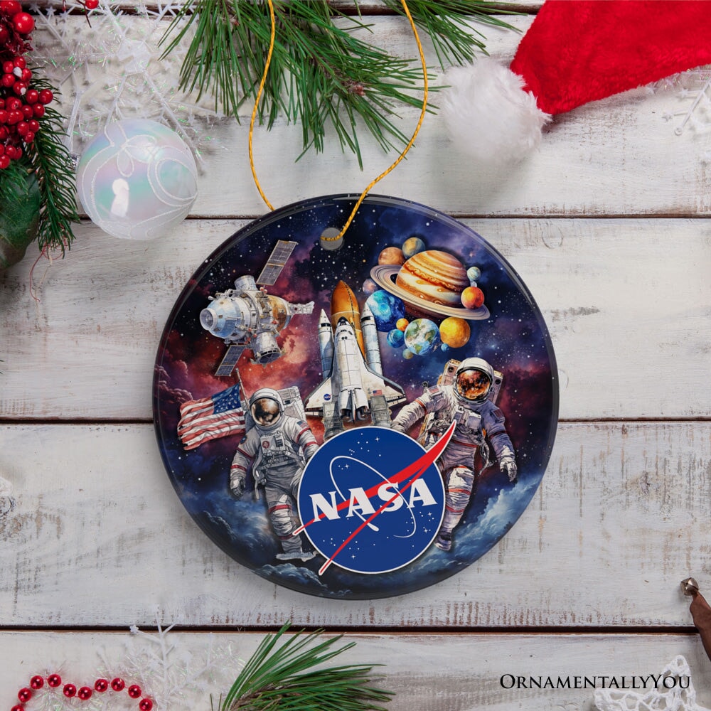 Artistic NASA Handcrafted Christmas Ornament, Astronaut in Outer Space with the Planets