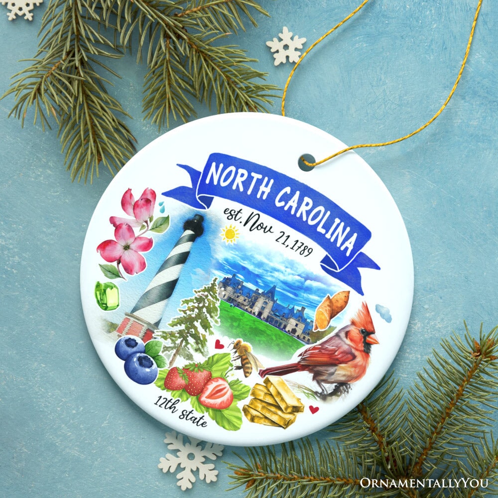 Artistic North Carolina State Themes and Landmarks Christmas Ornament