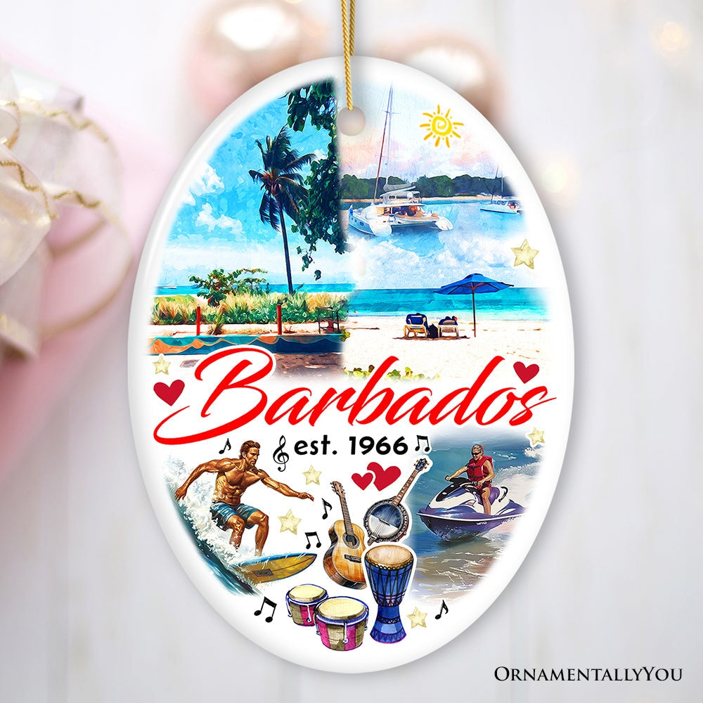 Artistic Tropical Barbados Landmarks and Beaches Ornament, Travel Caribbean Paradise Christmas Souvenir