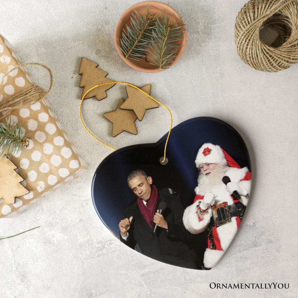 Barack Obama and Santa Claus Vibing Christmas Ornament