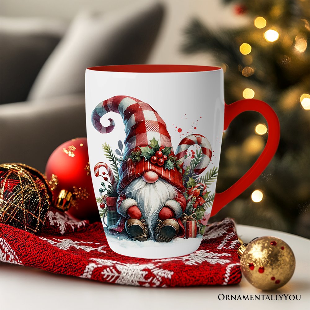 Cheerful Holiday Gnome Eclectic Ceramic Mug Set of 4, Christmas Coffee Cups for a Tableware Gift