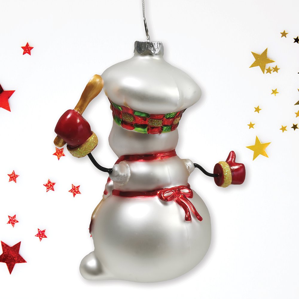 Cheerful Holiday Snowman Chef Glass Christmas Ornament