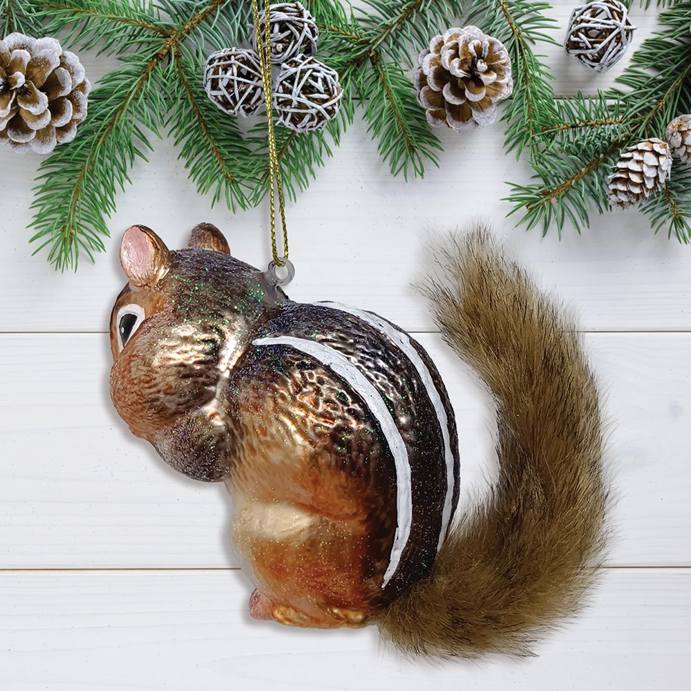 Chipmunk Glass Christmas Tree Ornament