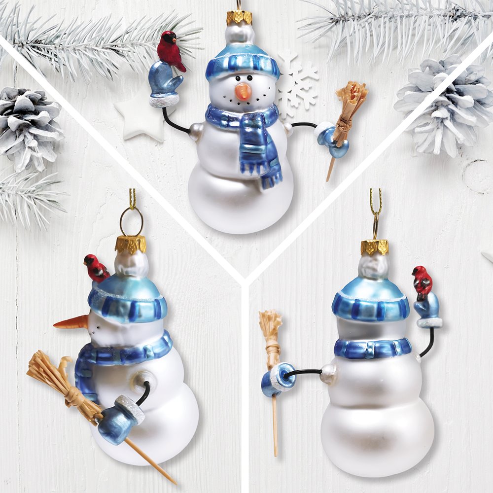 Classic Winter Snowman Set of 4 Glass Christmas Ornaments, Nostalgic Holiday Collection Set