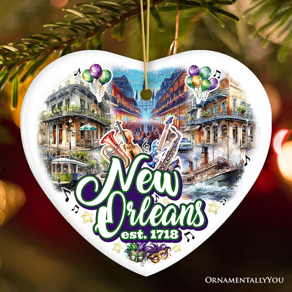 Classically Festive New Orleans Handcrafted Ornament, Mardi Gras Souvenir and Louisiana Christmas Gift