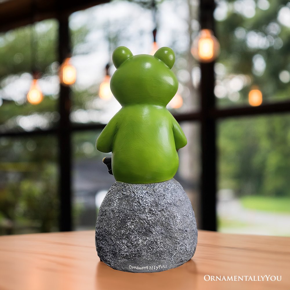 Coffee Drinking Frog Garden Statue with Funny Quote