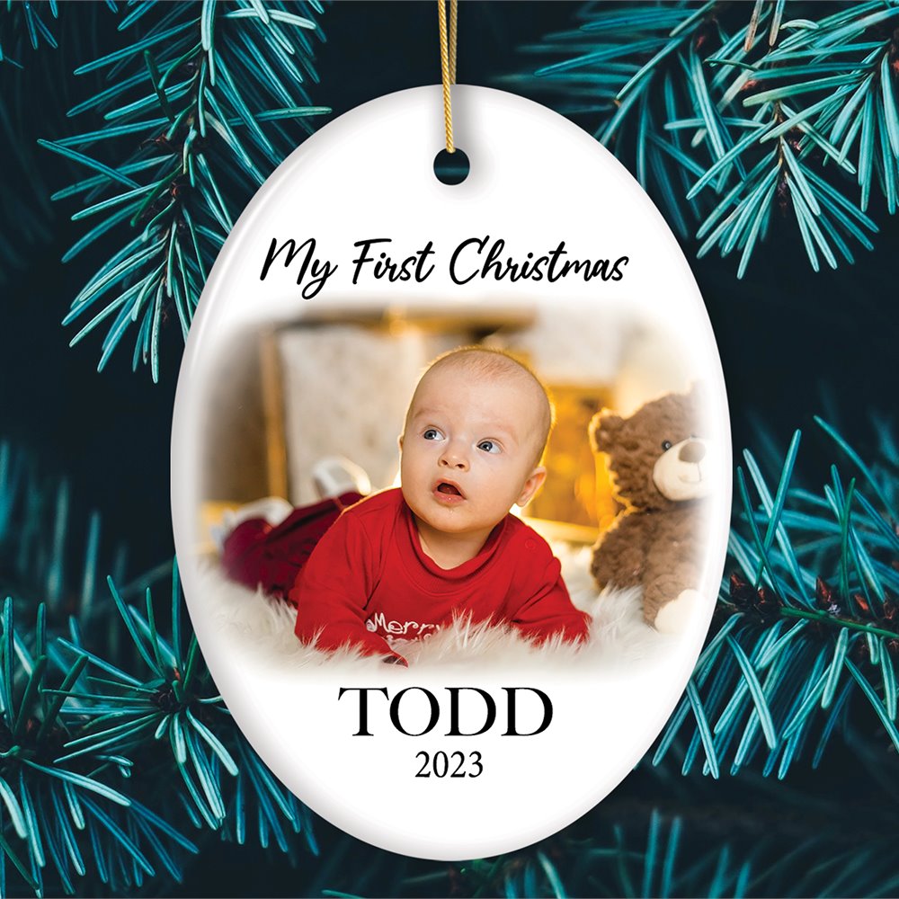 Custom Baby First Christmas Portrait Ornament, Personalized Uploaded Photo Gift