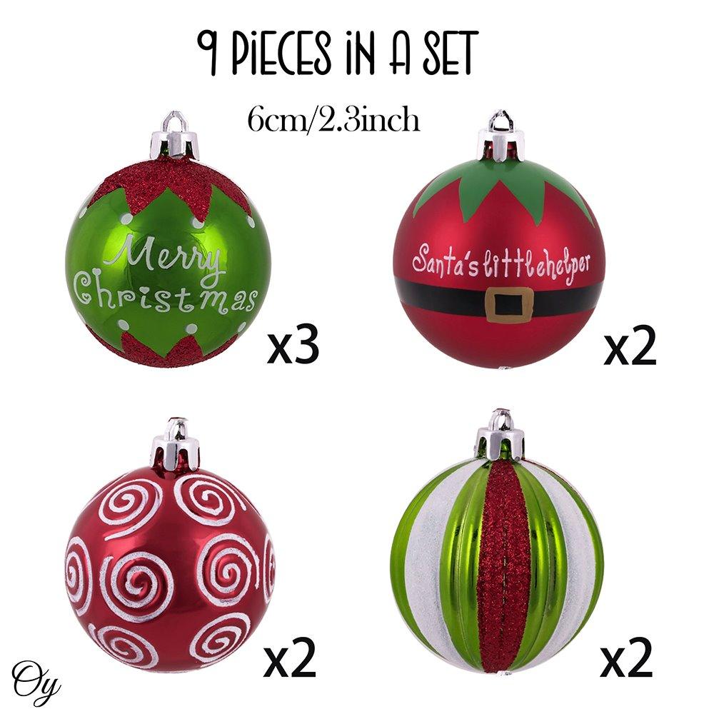 Elf Theme Christmas Ornament Set, 9 Baubles Green and Red