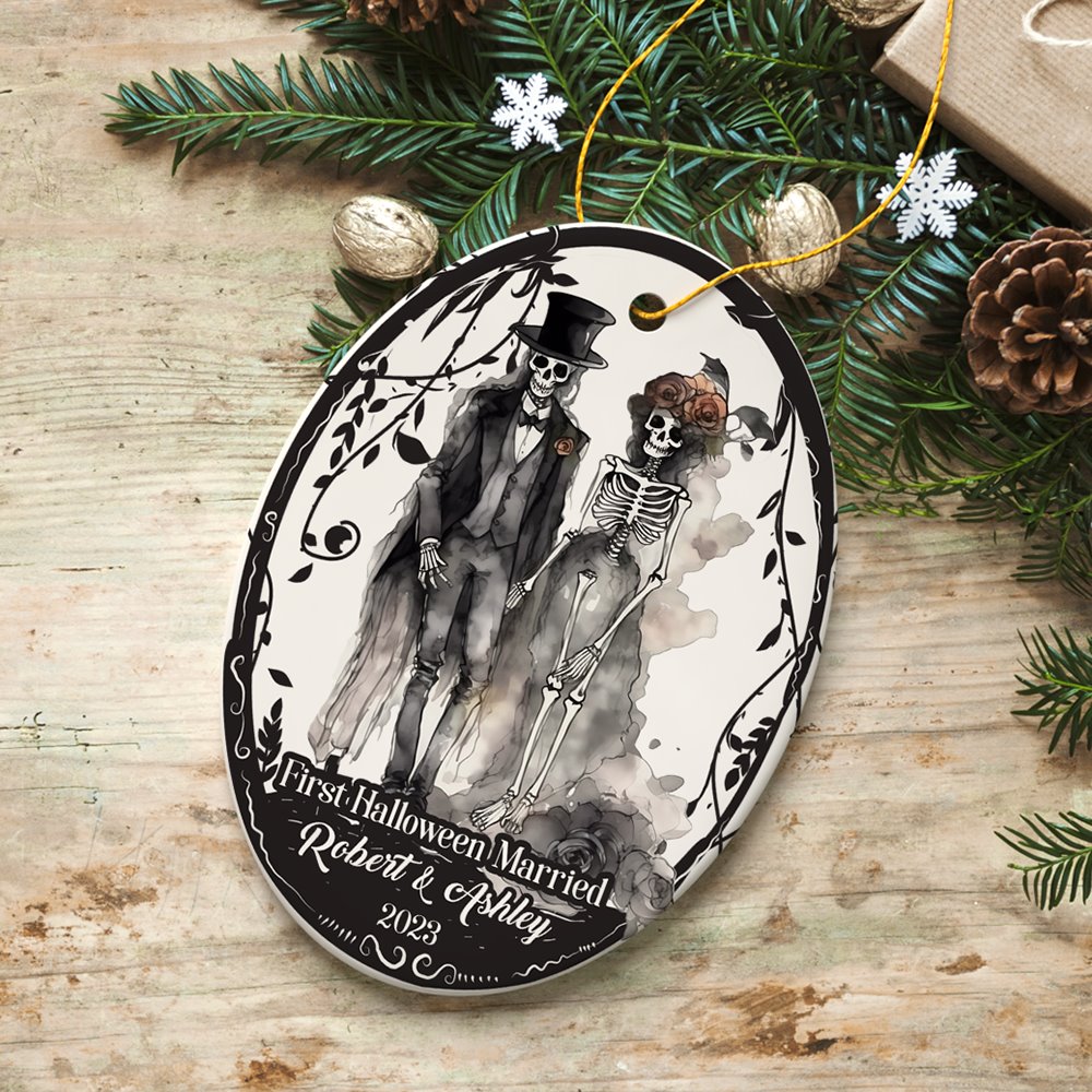 First Halloween Married Personalized Ornament, Mr And Mrs Skeleton Wedding Gift