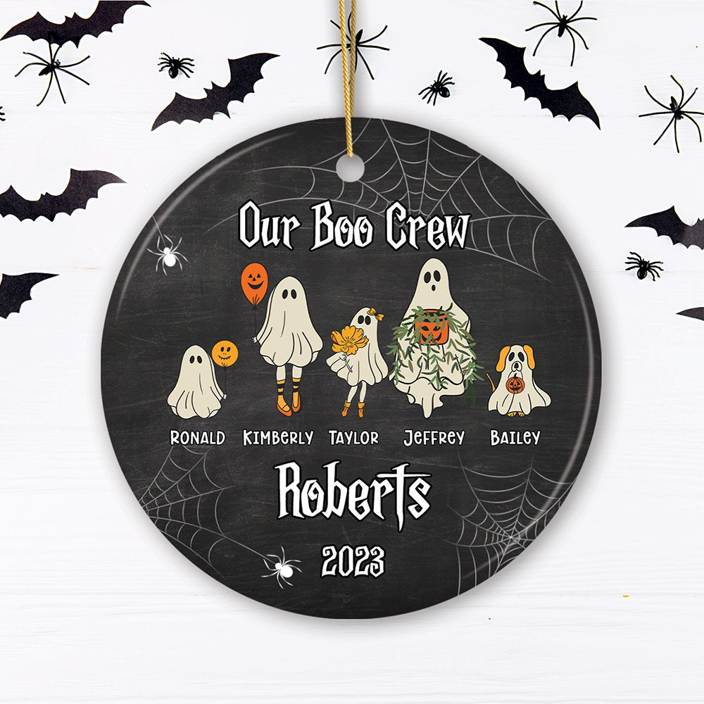 Halloween Ghost Family With Pets Personalized Ornament, Custom Ghost Crew Portrait Gift