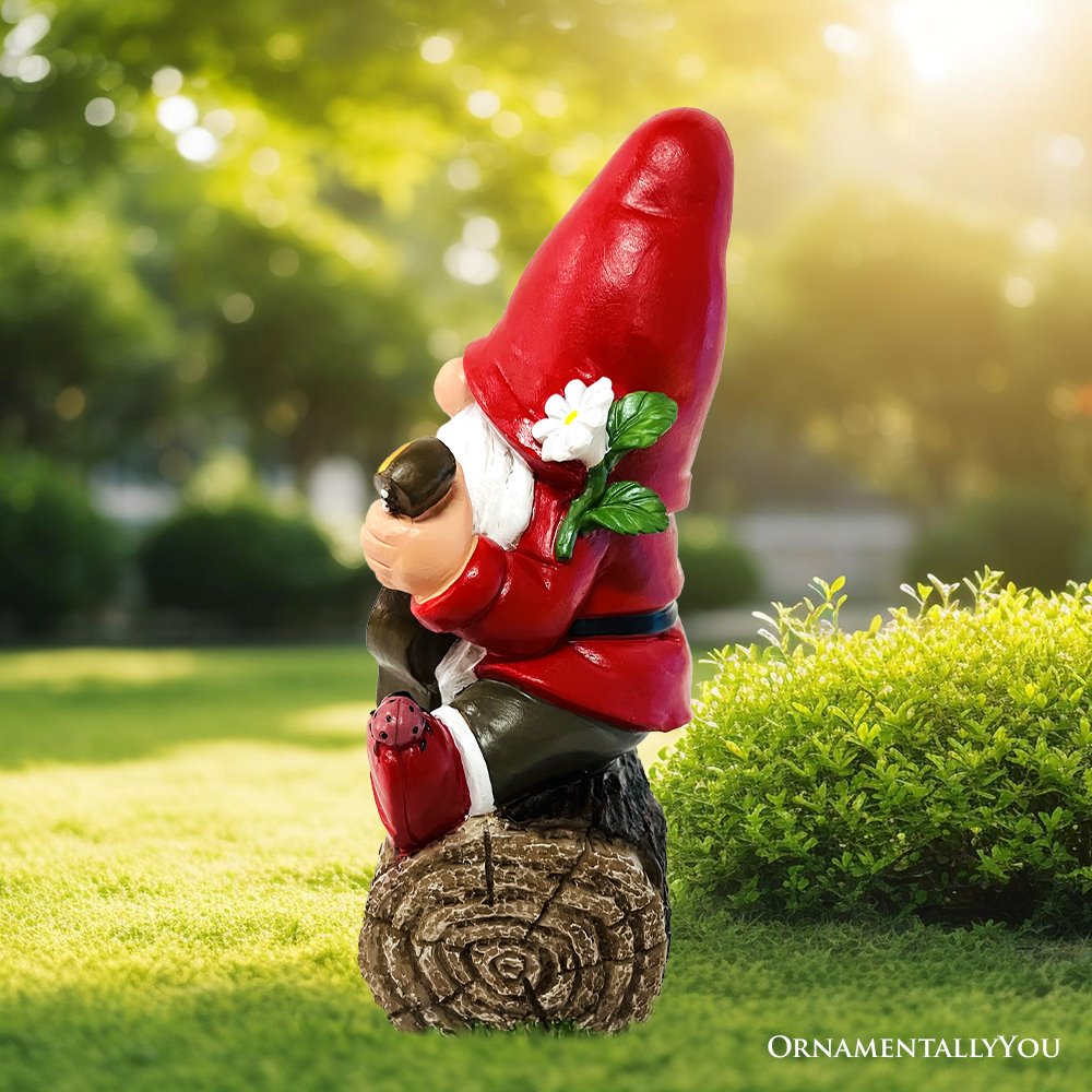 Hippy Gnome with Guitar Garden Statue, Unique Flowers and Peace Sign