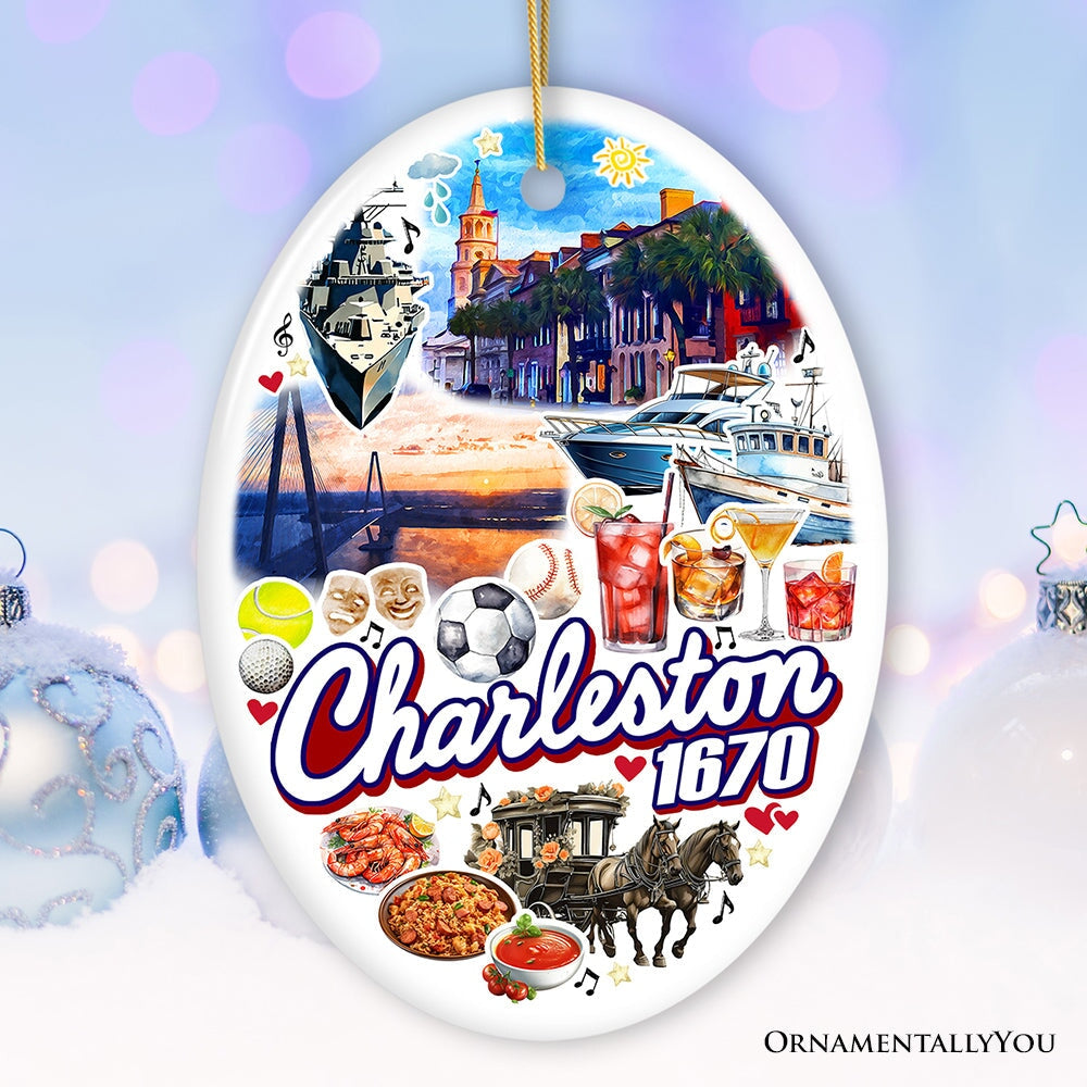 Historically Vibrant Charleston Ornament, Charming Coastal City South Carolina Christmas Gift