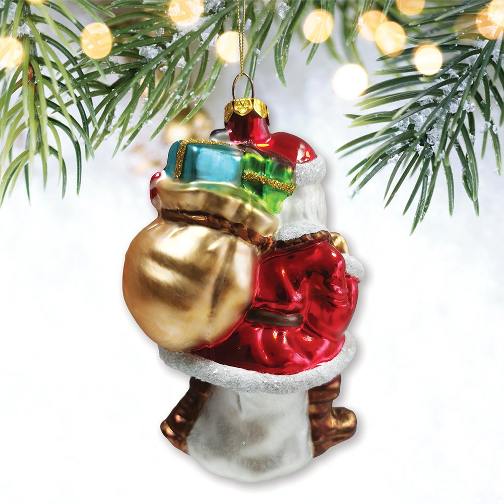 Holly Jolly Santa Claus with Gift Bag and Toys Blown Glass Christmas Ornament