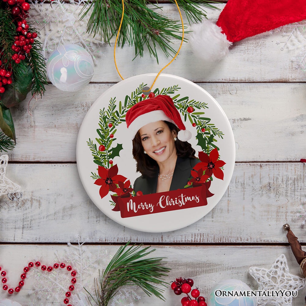 Kamala Harris Merry Christmas in Christmas Wreath Ornament