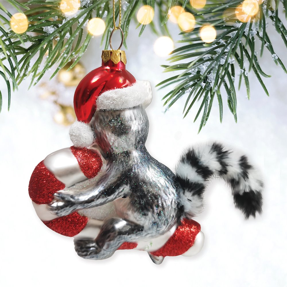 Lemur Draped in Christmas Fun Glass Christmas Ornament, Madagascar Ring Tailed Monkey