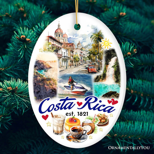 Marvelous Tropical Costa Rica Landmarks Ornament, Artistic Paradise and Caribbean Christmas Souvenir