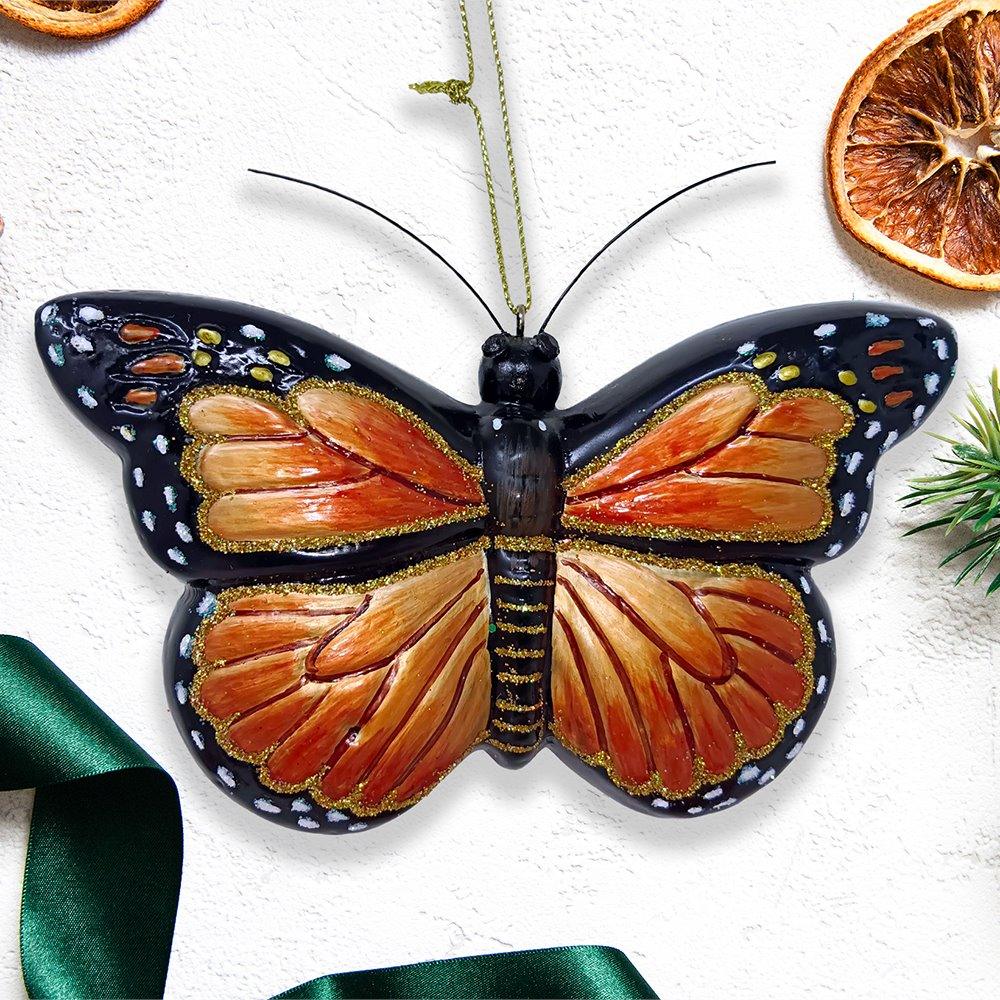 Monarch Butterfly Glass Christmas Ornament