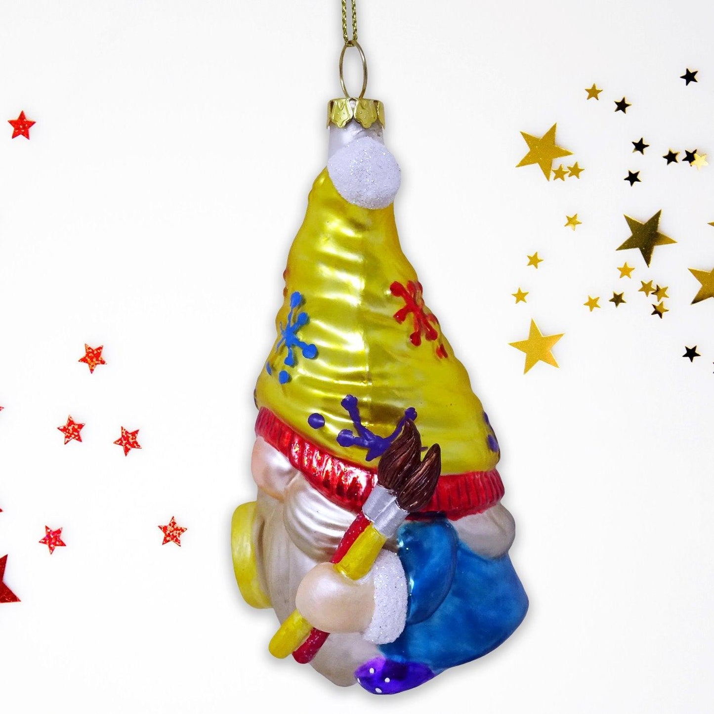 Painter Artist Gnome Glass Christmas Ornament