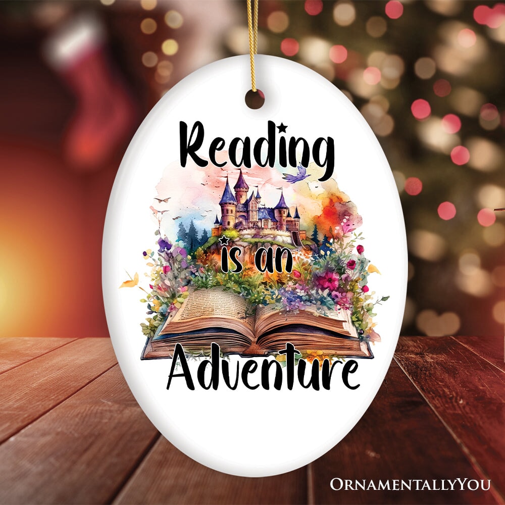 Reading is an Adventure Ornament, Book Lover of Fiction Christmas Gift