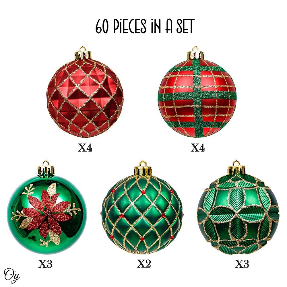 Red Green and Gold Majestic Christmas Ornament Bundle Set, 16 Baubles