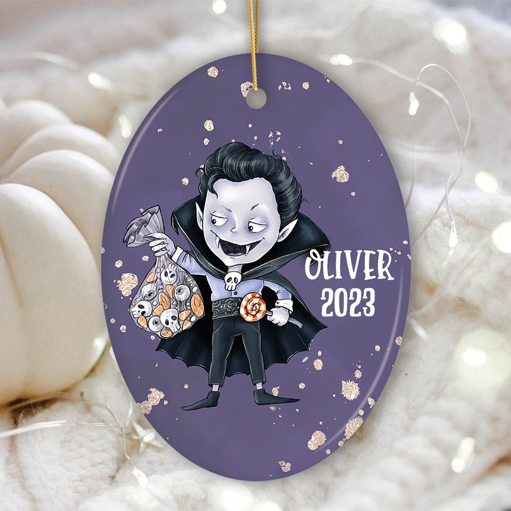 Spooky Vampire Boy Trick or Treat Custom Halloween Ornament