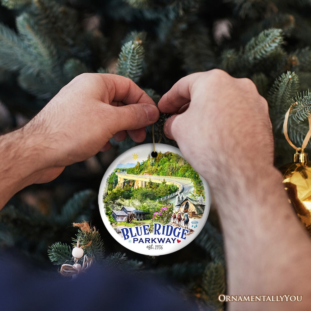 Artistic Blue Ridge Parkway Ceramic Ornament, US Travel Souvenir and Christmas Gift