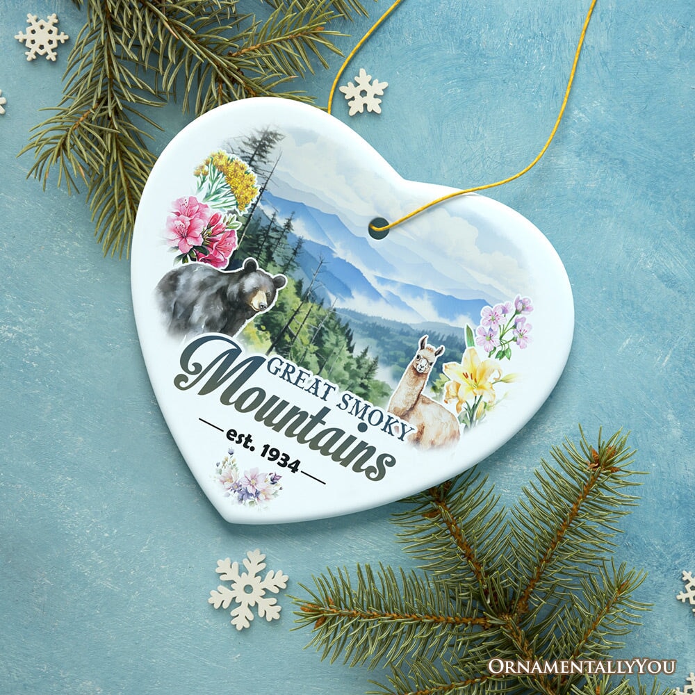 Artistic Great Smoky Mountains Ornament, Ceramic Tennessee Travel Souvenir and Gift