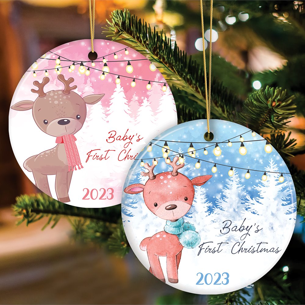 Baby's First Christmas Reindeer Girl and Boy Christmas Ornament