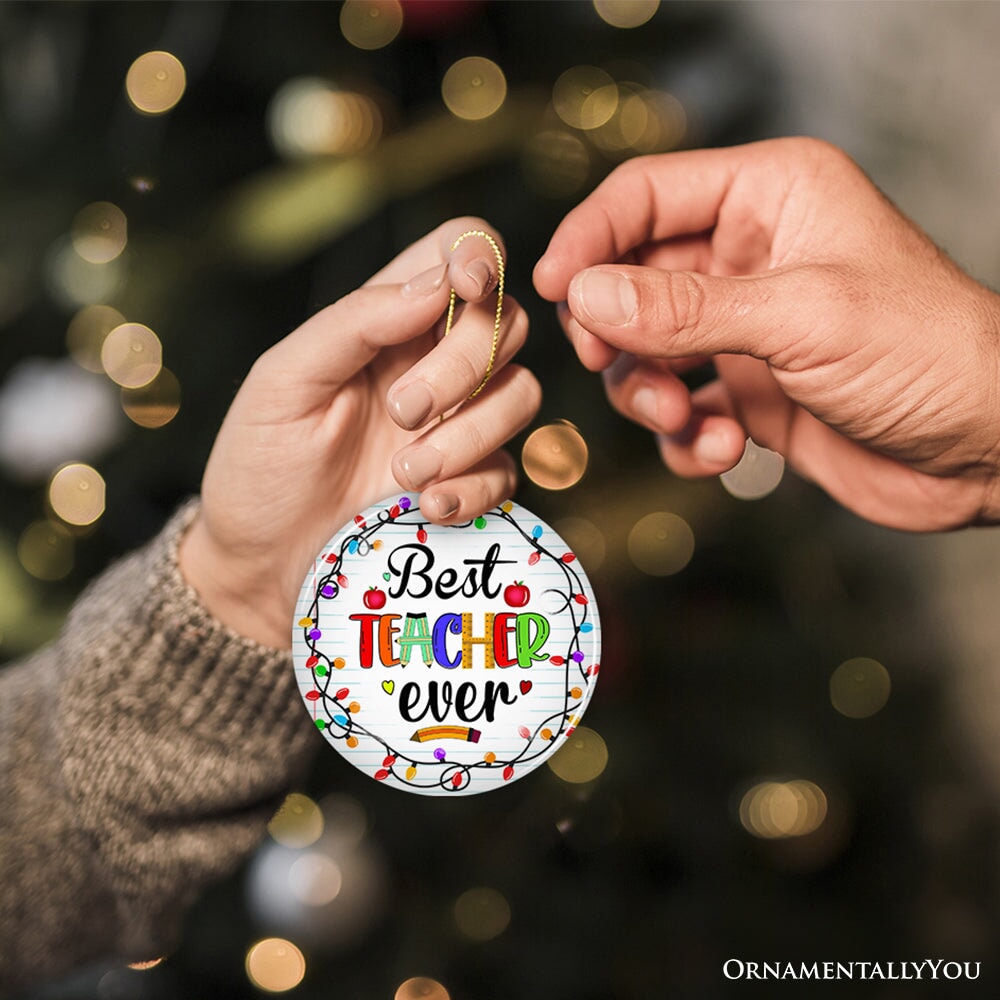 Best Teacher Ever Christmas Ornament, Holiday Sparkle Gift for Educators