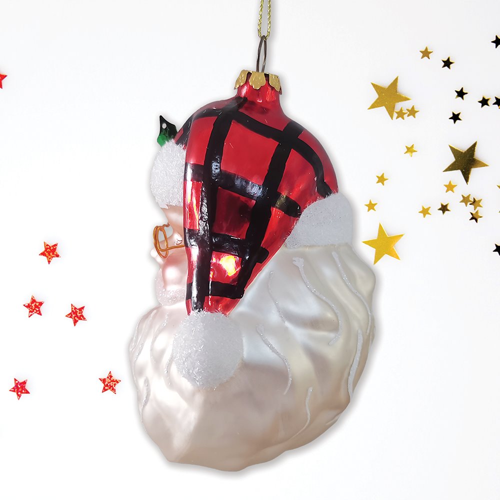 Cheerful Santa Head Sparkling Glass Christmas Ornament