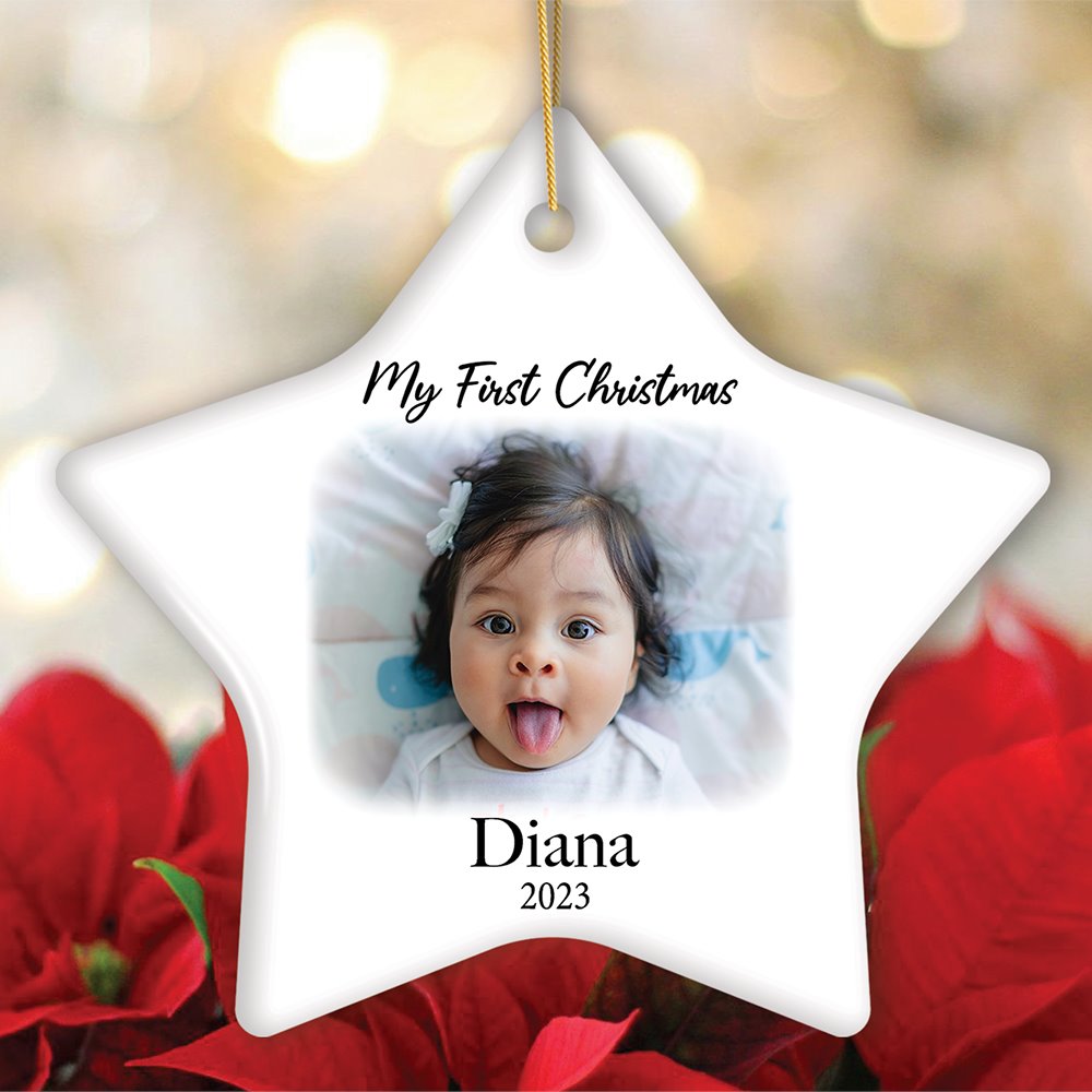 Custom Baby First Christmas Portrait Ornament, Personalized Uploaded Photo Gift