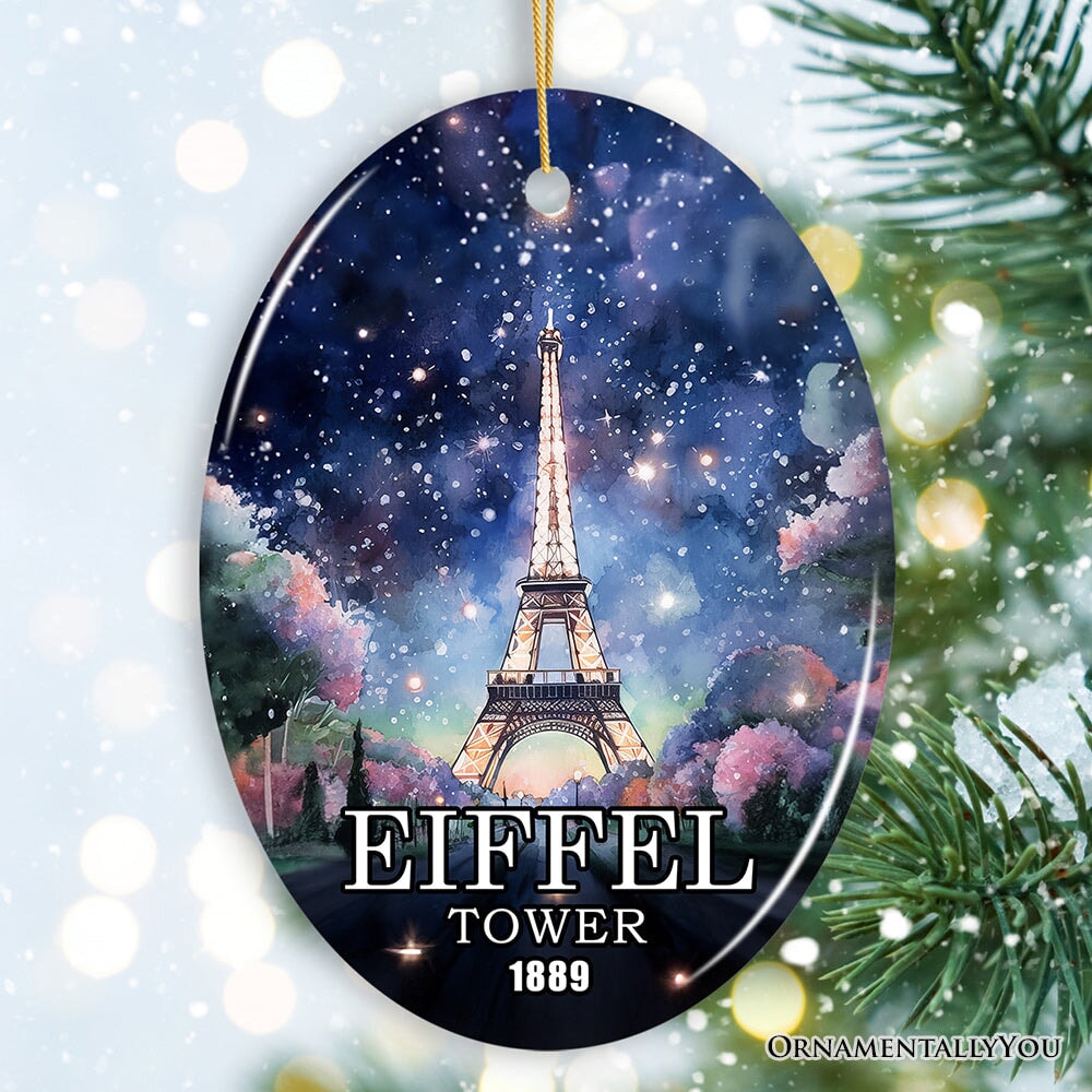 Eiffel Tower Majestic Night View Christmas Ornament, France Souvenir and Gift