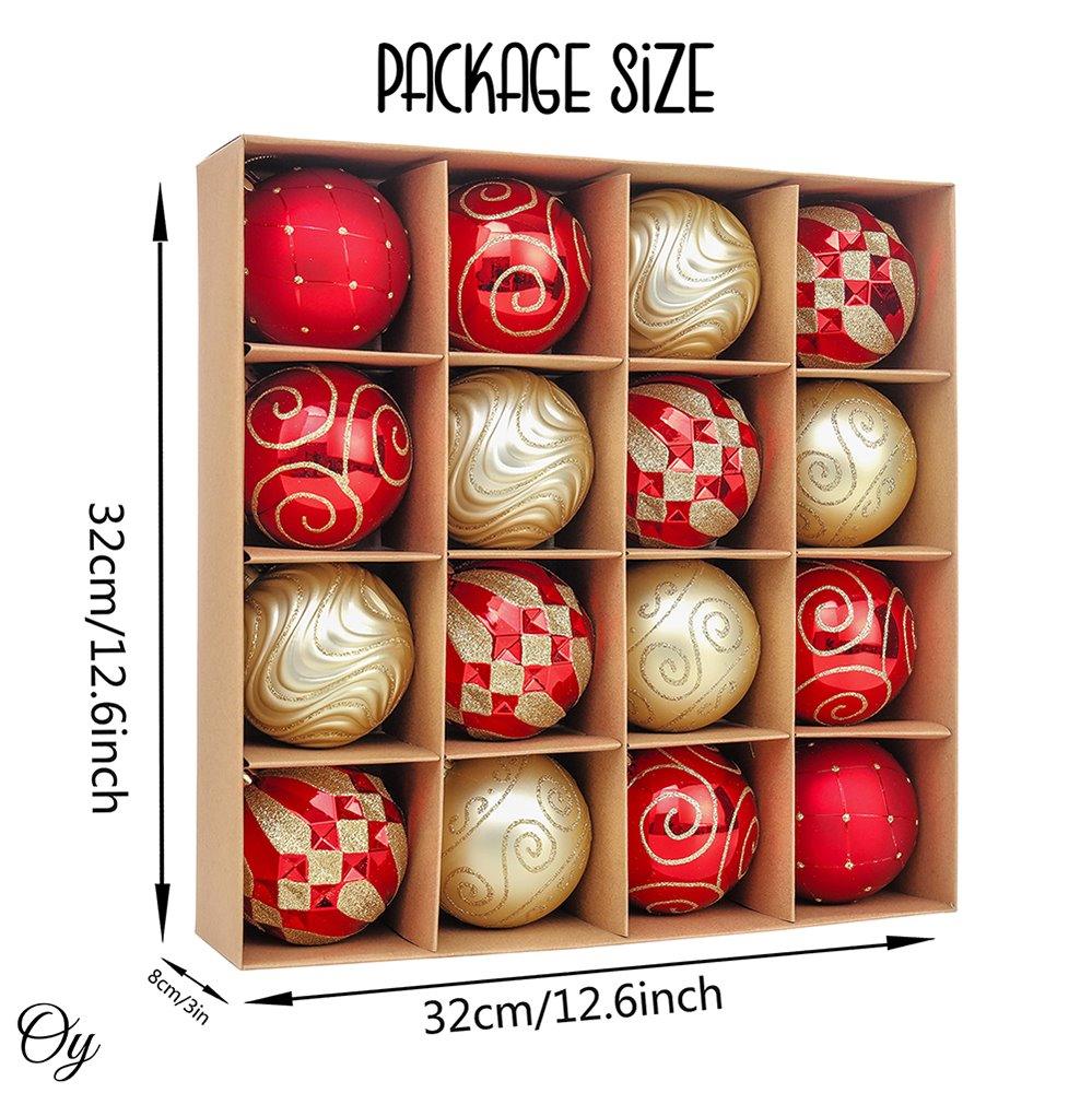 Glittery Red and Gold Christmas Ornament Bauble Set, Elegant 16 Piece Bundle