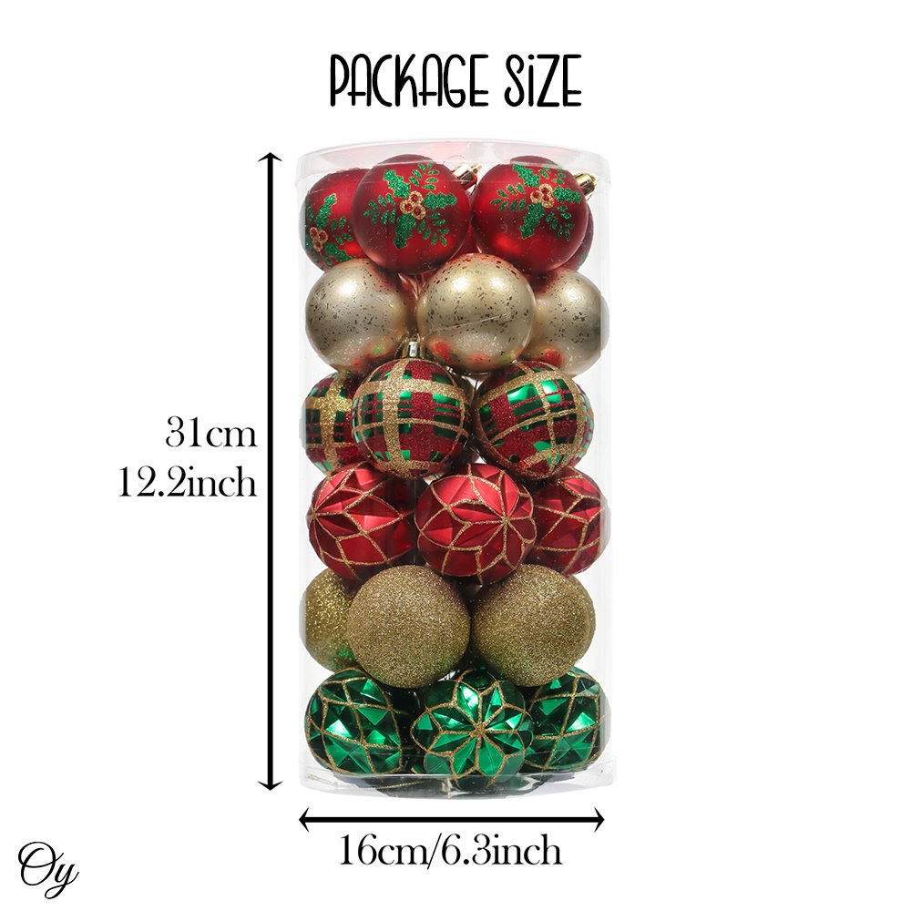 Graceful Ornament Bundle Set, Red, 30 Green and Gold Glittered Tree Baubles