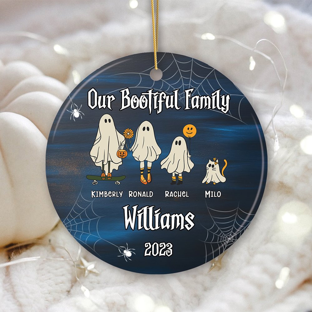 Halloween Ghost Family With Pets Personalized Ornament, Custom Ghost Crew Portrait Gift