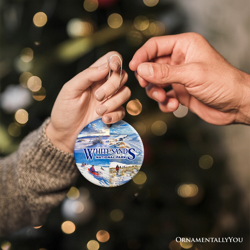 Illustrated Scenery White Sands National Park Ceramic Ornament, New Mexico Travel Souvenir and Christmas Gift