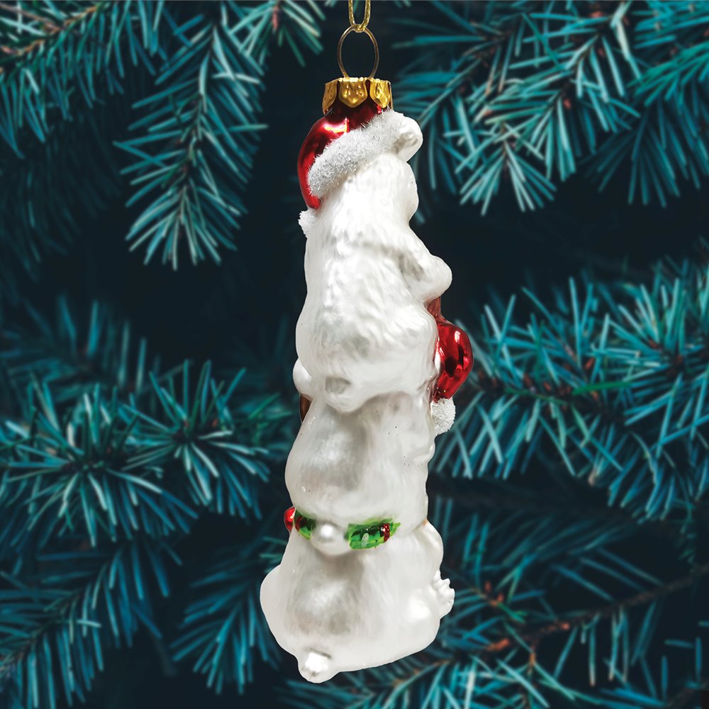 Joyful Polar Bear Trio Stacked Glass Christmas Ornament