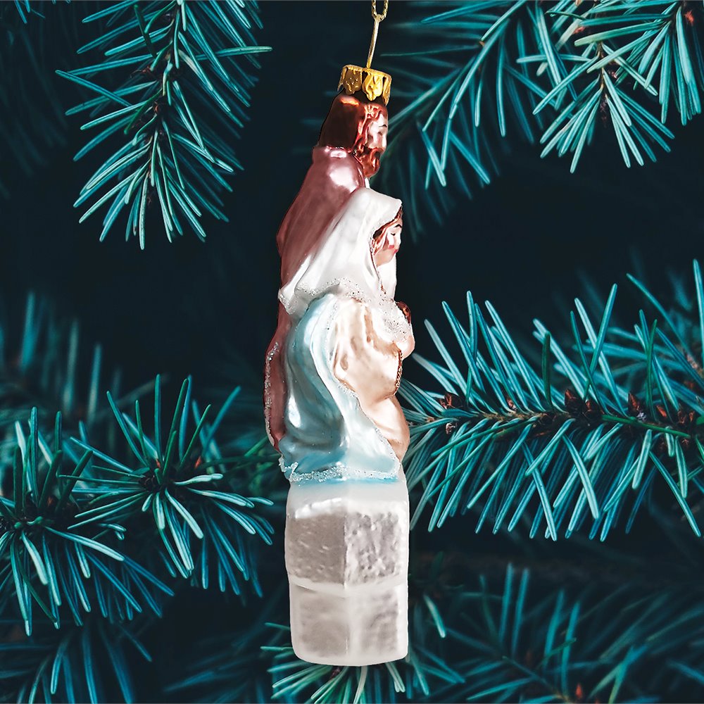 Oh Holy Night Nativity Scene Glass Christmas Ornament, Jesus and Mary