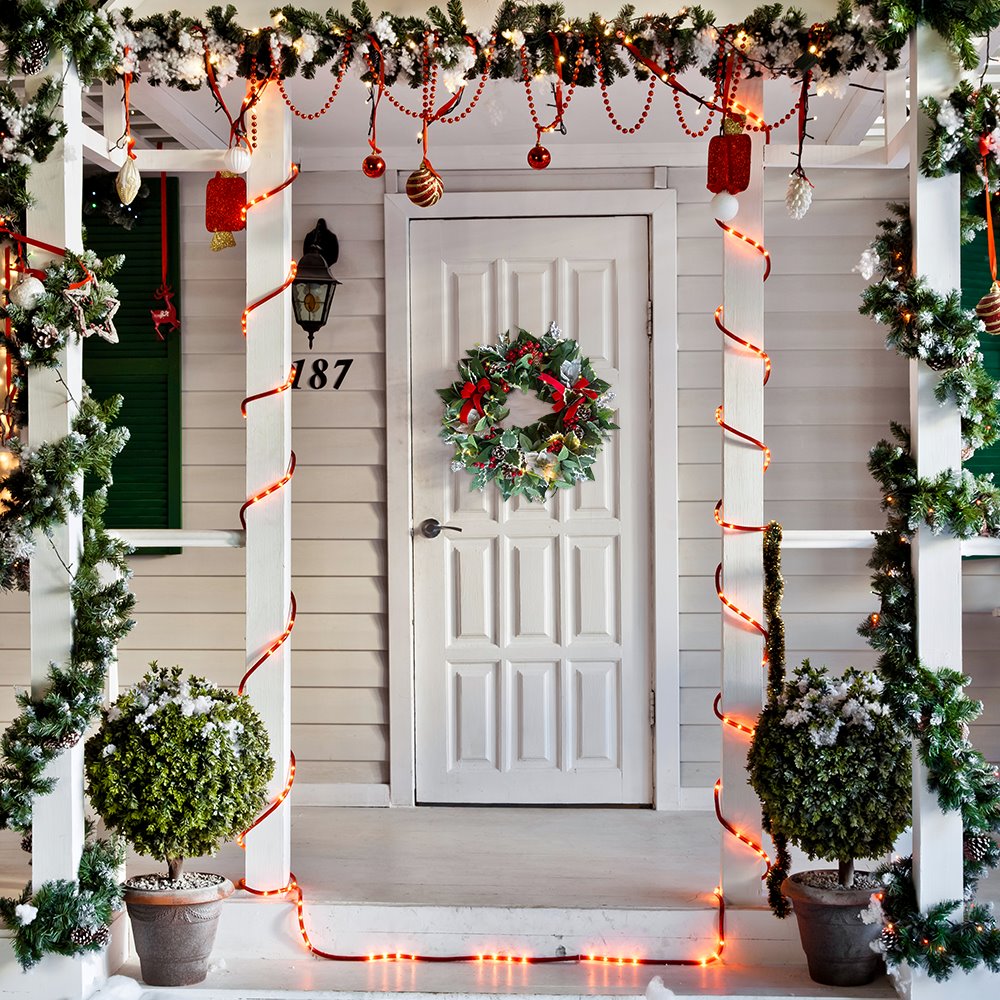 Regal Holiday Glam 24 Christmas Wreath, Prelit with Frosty Branches, Snowy Pinecones, Red Bows and Berry Clusters