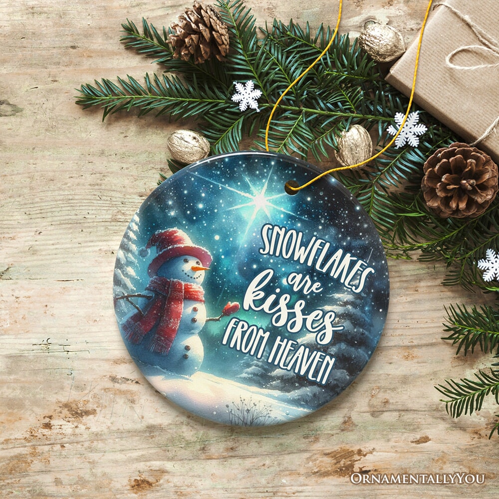 Snowflakes are Kisses from Heaven Christmas Ornament, Snowman in Magical Night Remembrance Gift