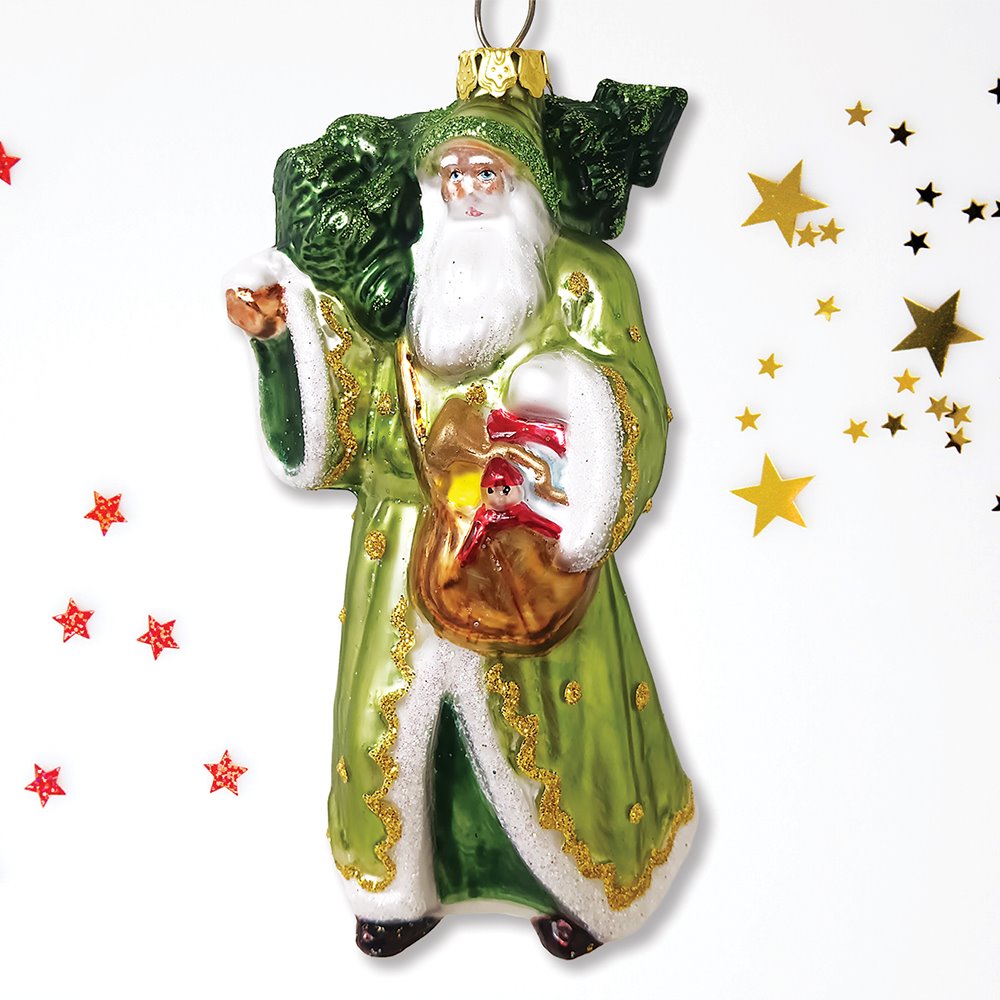 Spirit of the Forest Father Santa Victorian Glass Christmas Ornament