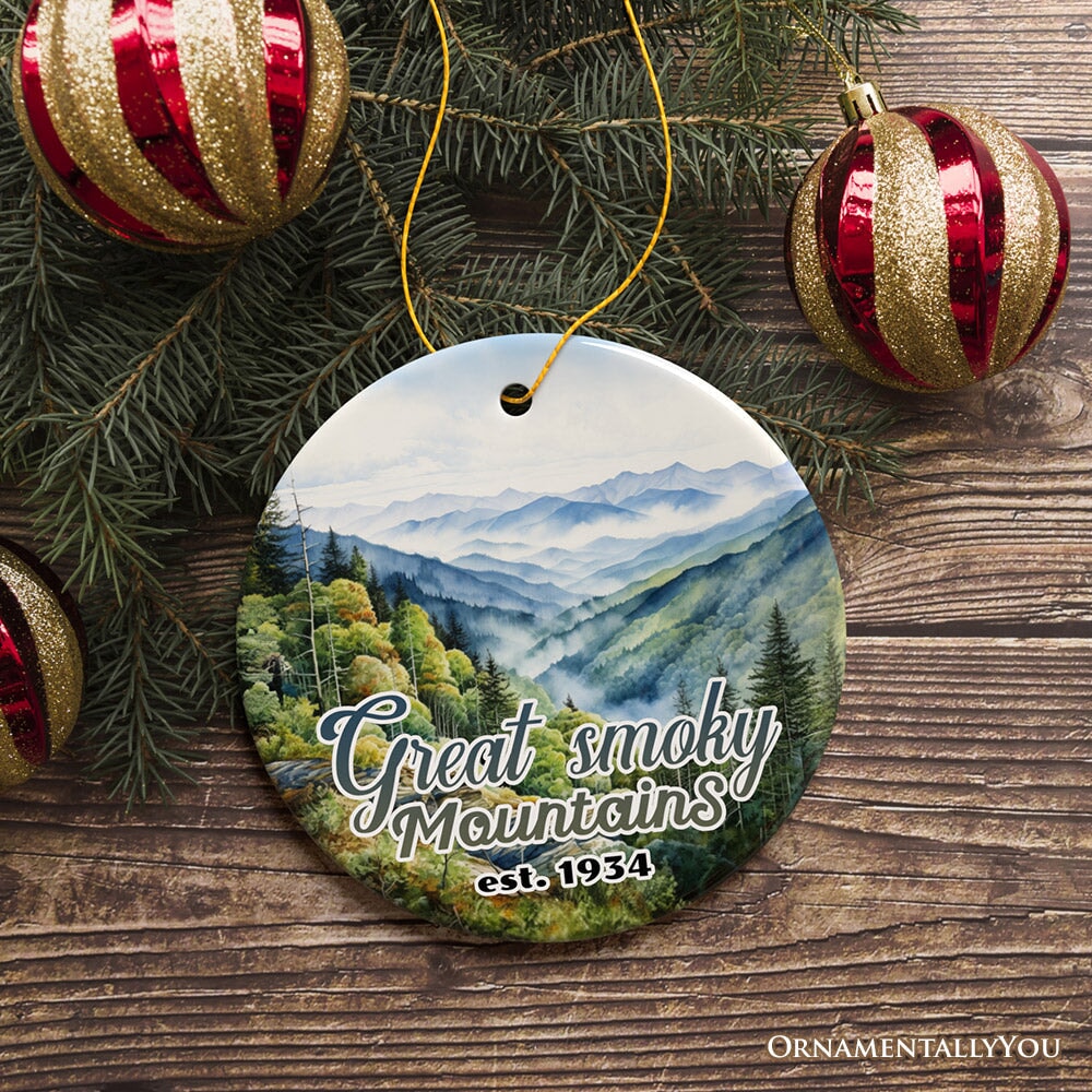 Artistic Great Smoky Mountains Ornament, Ceramic Tennessee Travel Souvenir and Gift