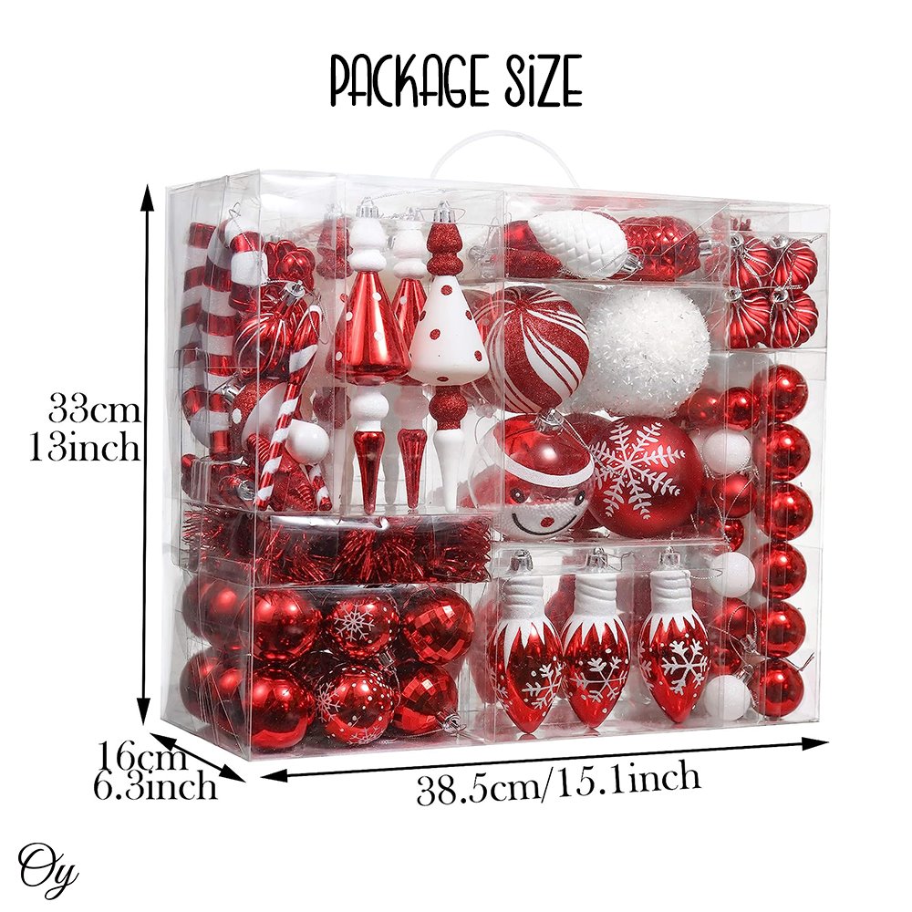 Christmas Paradise Ornament Bundle Mega Set, 155 Red and White Baubles with Many Themes