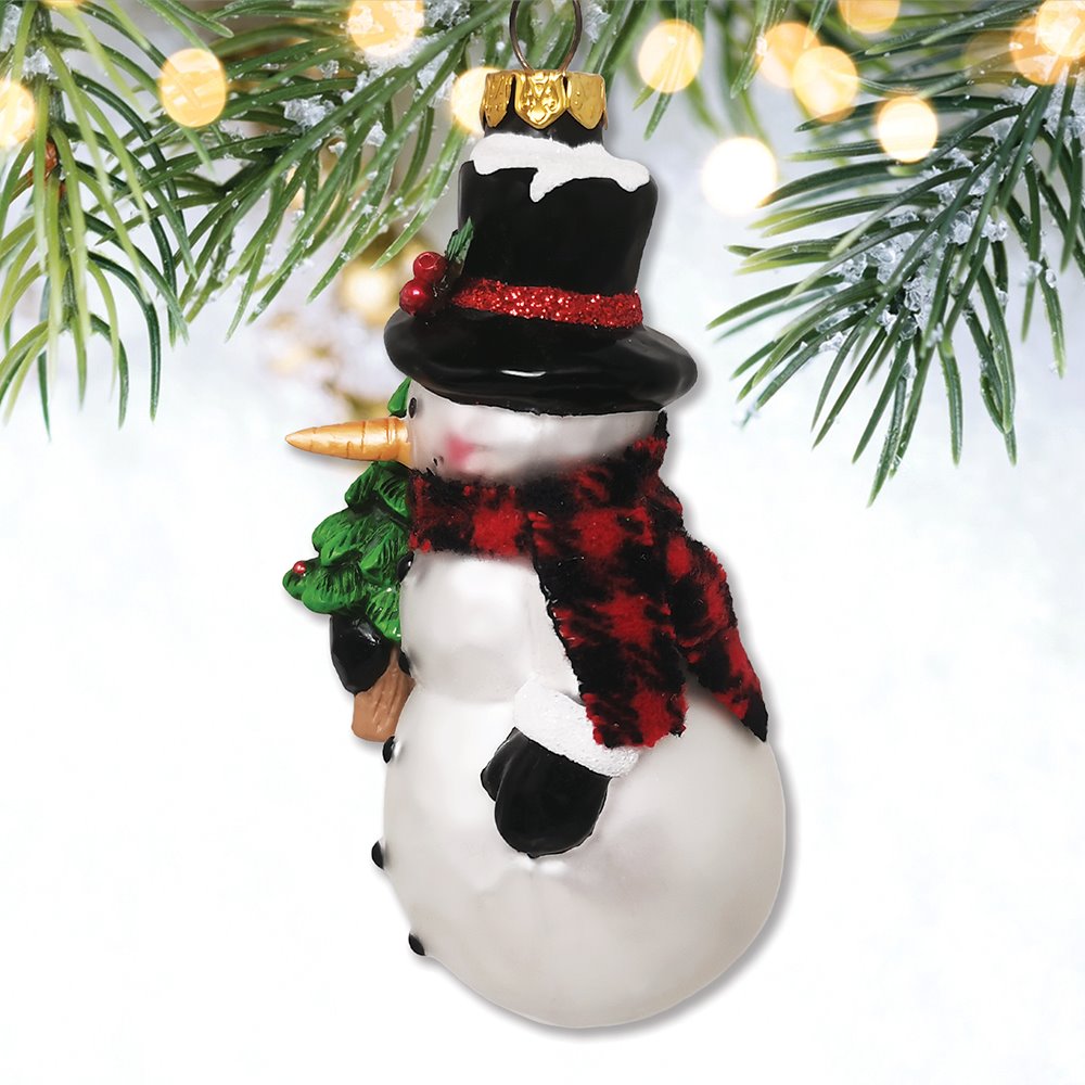 Comfy Snowman and Radiant Christmas Tree Blown Glass Holiday Ornament