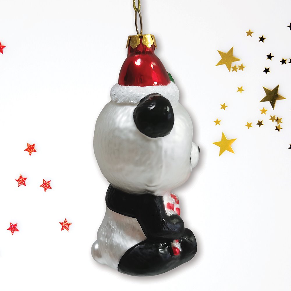 Cute Panda with Santa Hat and Gift Blown Glass Christmas Ornament