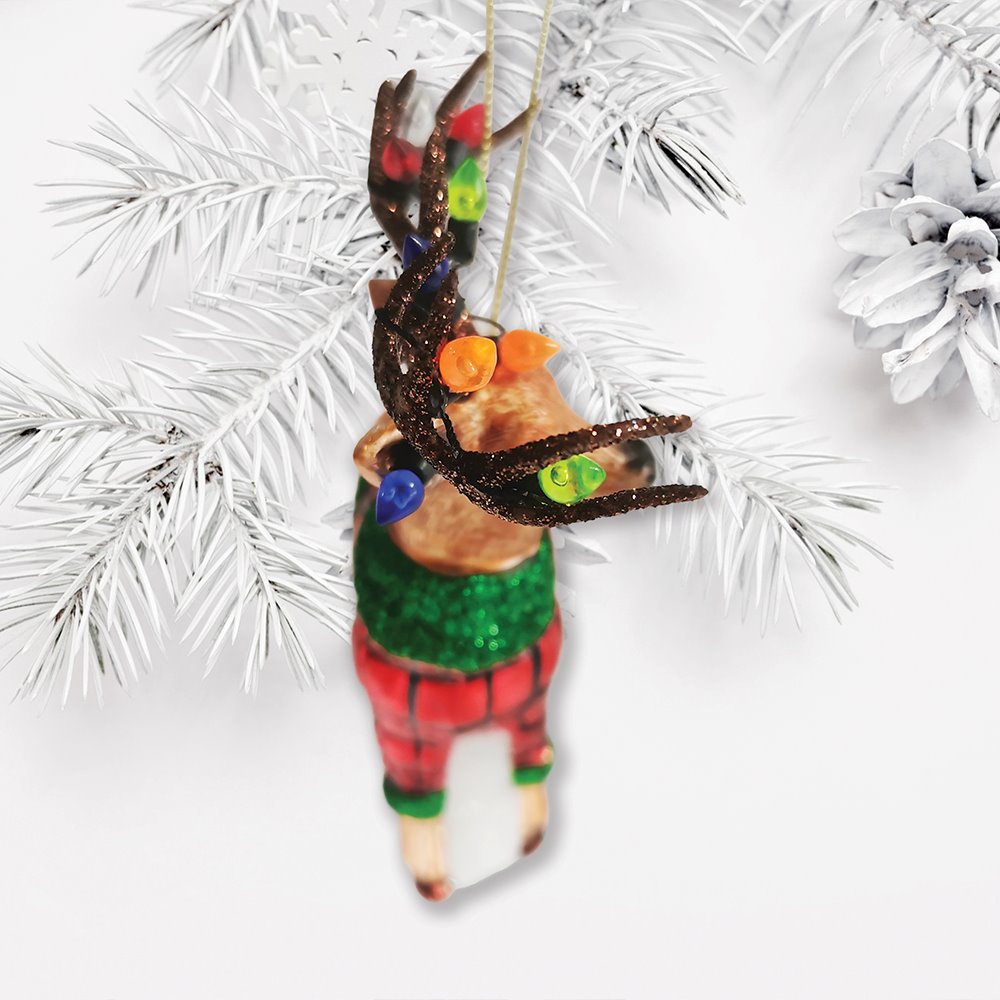 Festive Reindeer Glass Christmas Ornament Figurine