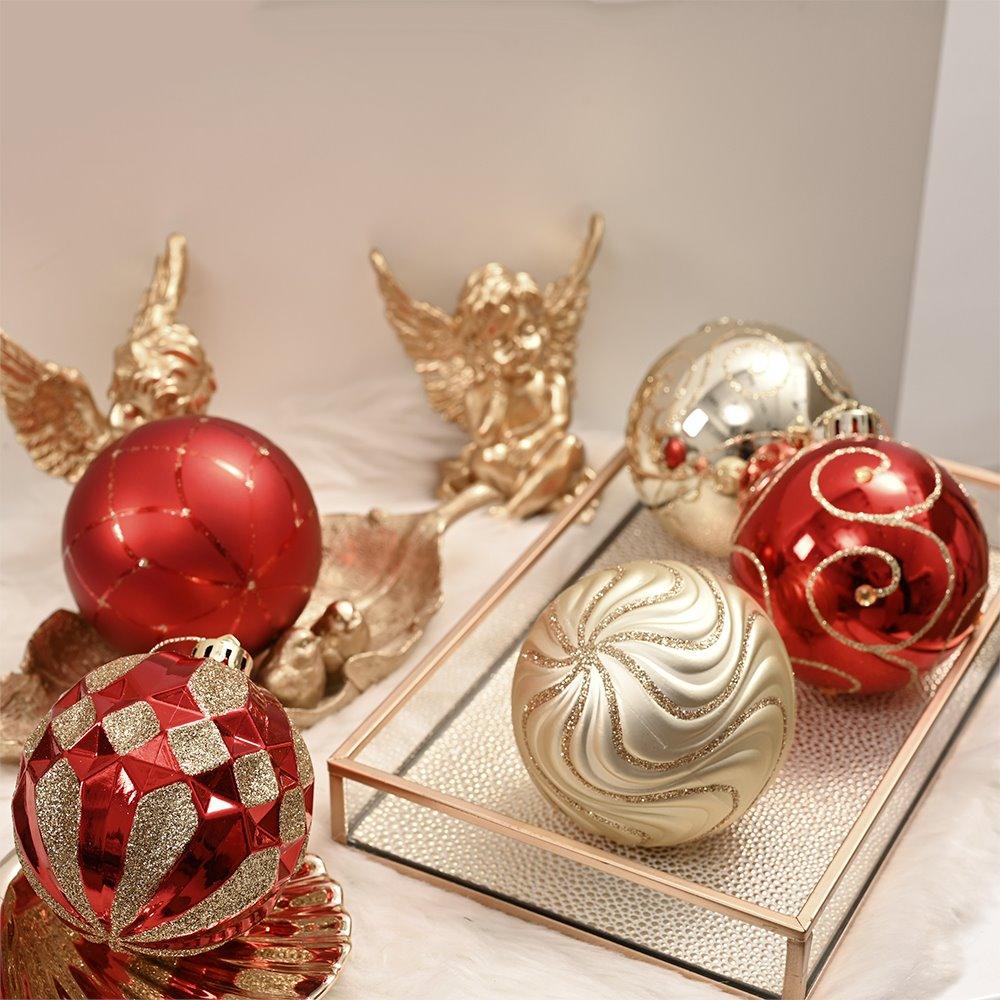 Glittery Red and Gold Christmas Ornament Bauble Set, Elegant 16 Piece Bundle