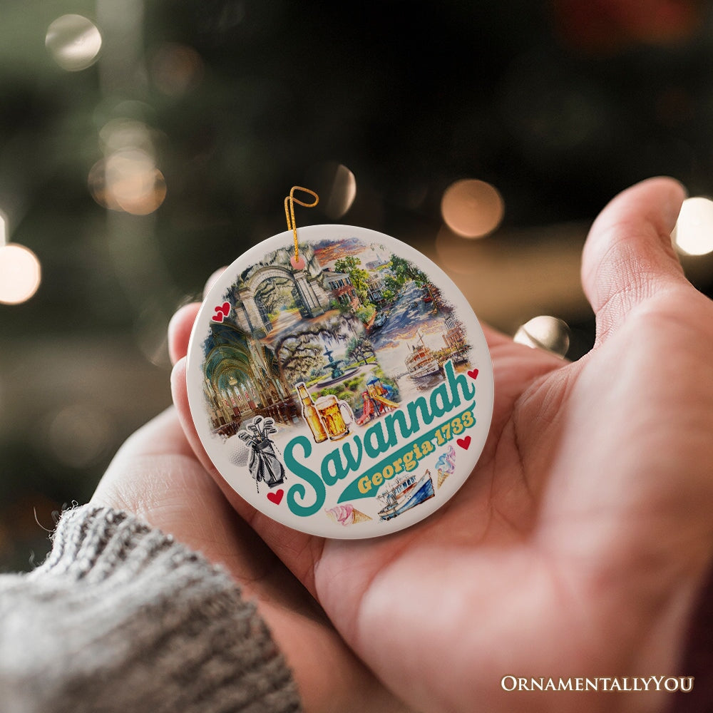 Artistically Scenic Savannah Ornament, Georgia Historical City and Nature Christmas Ornament