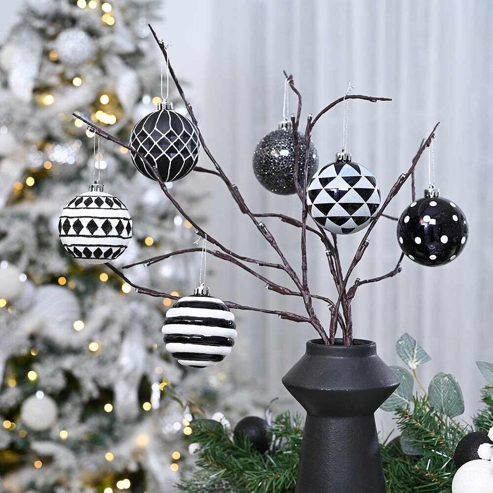 Black and White Monochrome Christmas Bauble Ornament Set, Emo or Gothic Tree Ideas